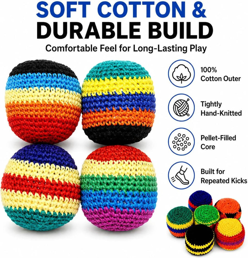 Handmade Knitted Hacky Sack, 2026 Upgraded Crochet Footbag Juggling Balls, Geometric Pattern for Adults Beginners